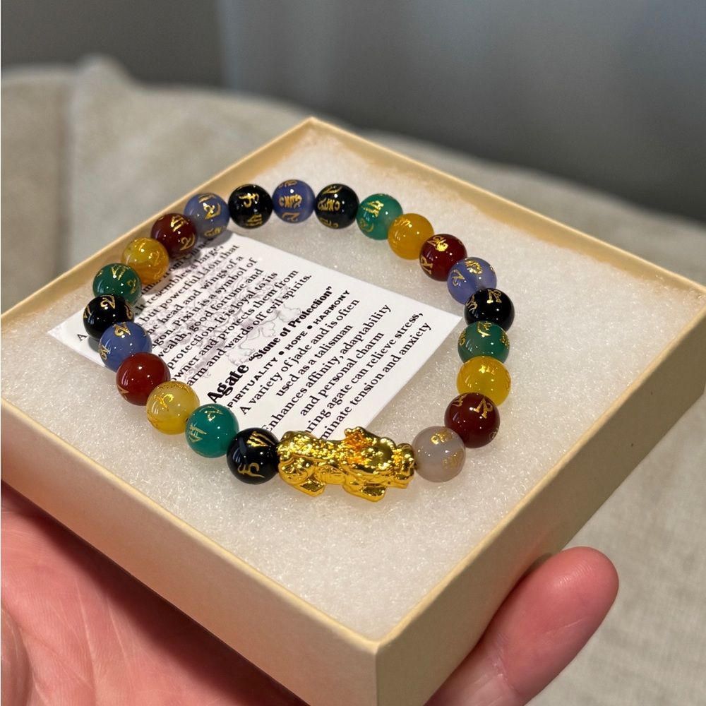 24K Gold Plated Multicolor Jade Piyao Good Luck Bracelet